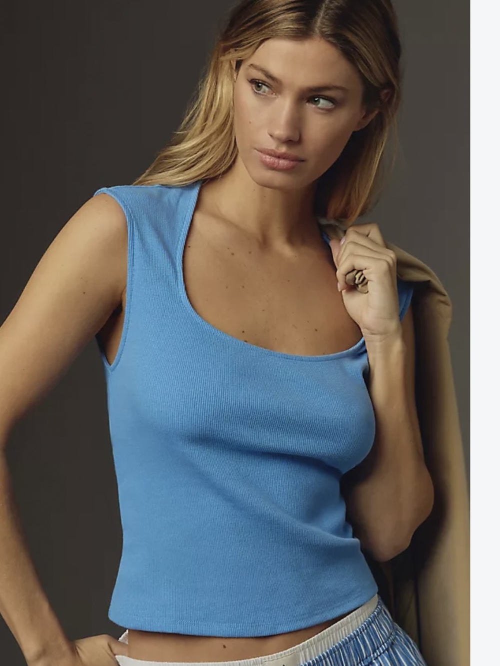 light blue ribbed square-neck tank top Maeve Anthropologie